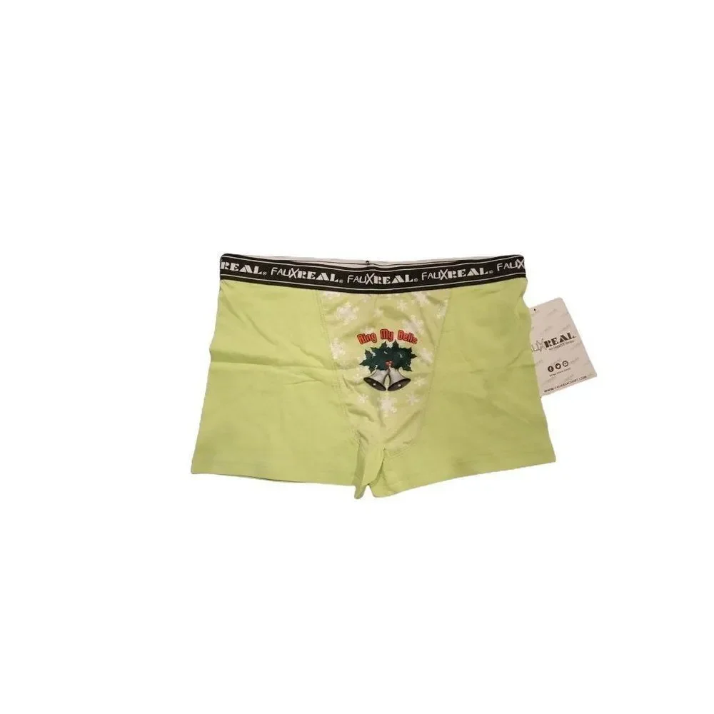 Faux Real Mens Lime Mistletoe Rings My Bells Boxer Brief Underwear Large 1 Pack
